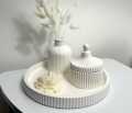 set of 4 including 1 vase 1 round tray 1 rose candle 1 jar with lid customised on your own choice best for home decor and gift without flowers. 