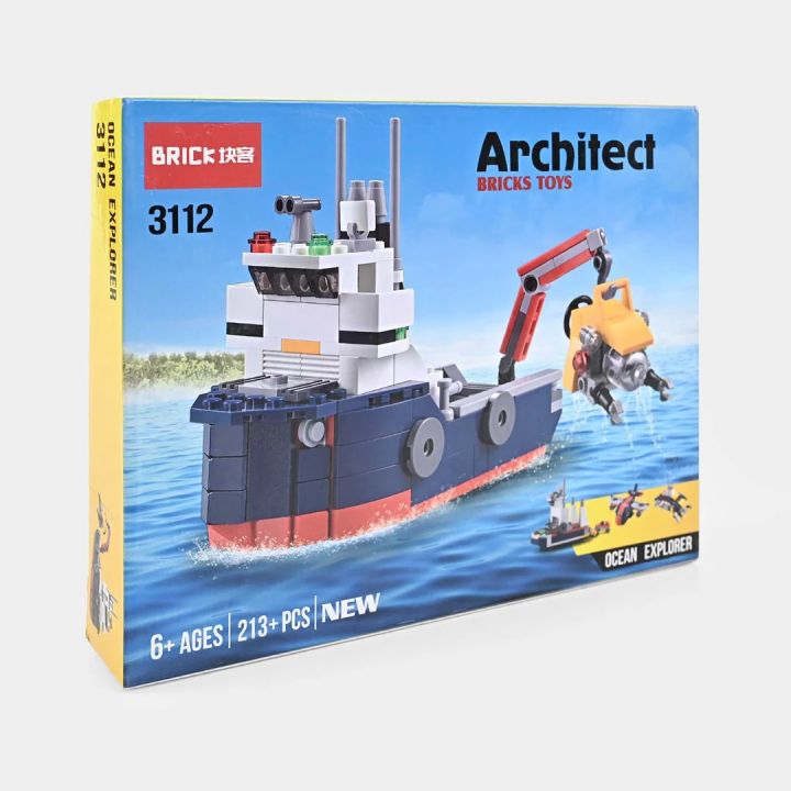 JISI Architect 4-in-1 Ocean Explorer Building Blocks (Code 3112) | 213 PCS Construction Set | Boat, Submarine, Plane, Loading Ship | Educational Toy for Kids 6+