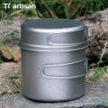 Tiartisan Titanium Folding Handle Camping Pot Frying Pan Set  Lightweight Portable Cookware Equipment For Outdoor Hiking Picnic. 