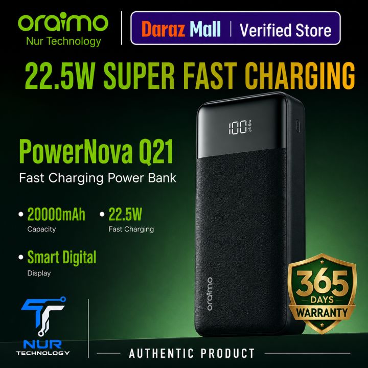 Oraimo PowerNova Q21 20000mAh 22.5W Black Power Bank with Digital Display