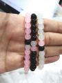 Friendship bracelets, trio bracelet , beautiful pink black and white glass bead bracelet. 