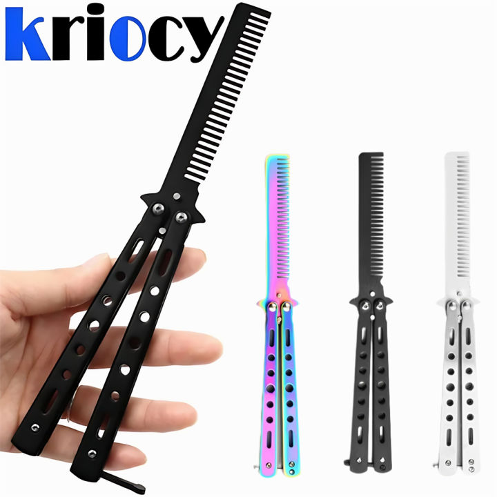 Hot Butterfly Knife Comb Foldable Comb Stainless Steel Practice