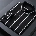 Men's Striped Shirts Formale Casual Printed Plaid Shirt Long Sleeve Slim Fit Botton Down Male Office Business Dress Shirt M-5XL. 