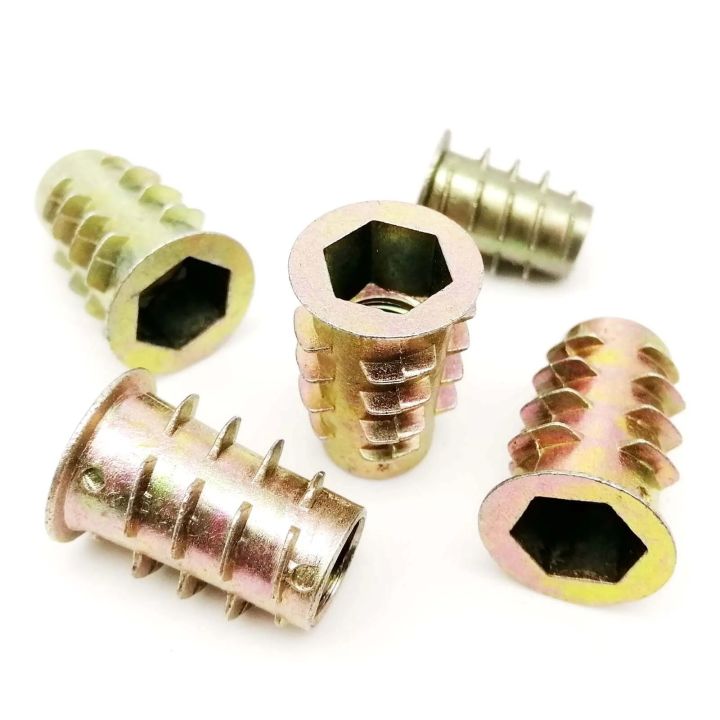 10/20pcs%20Embedded%20Insert%20Nut%20E-Nut%20M4%20M5%20M6%20M8%20M10%20Hexagon%20Hex%20Socket%20Allen%20Head%20for%20Wood%20Furniture%20Inside%20and%20Outside%20Thread%20-%20Image%203