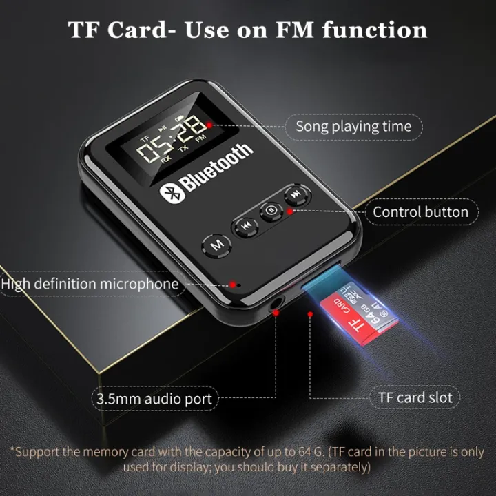 Bluetooth%205.0%20Receiver%20Transmitter%20LCD%20Wireless%20Adapter%203.5MM%20Jack%20AUX%20FM%20Car%20Kit%20Handsfree%20Call%20&%20Mic%20For%20PC%20TV%20Car%20kit%20Speaker%20-%20Image%206