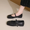 Women's French Soft-Sole Mary Jane Flats, Square-Toe Buckle Strap Shallow-Mouth Pumps, All-Season Vintage Elegant Casual Shoes..