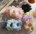PACK of 5 Random organza  Lightweight Hair Scrunchie Scrunch Bobble Elastic Band Handmade medium size hair tie fashion hair accessories for women and girls hair rope soft tissue organza fashion transparent scrunchies. 