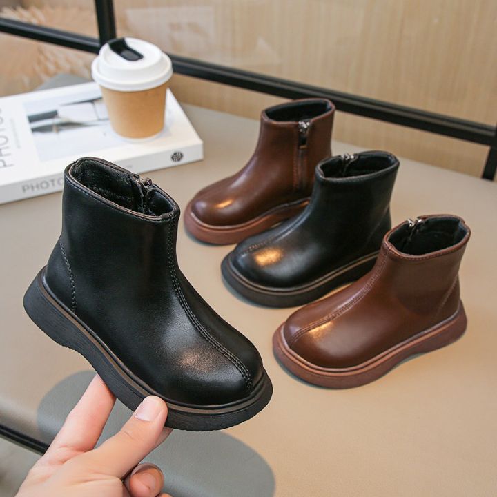 Children%20Fashion%20Boots%20Simple%20Girls%20Ankle%20Boot%20Black%20Kids%20Short%20Leather%20Boots%20Side%20Zipper%20Thick%20Bottom%20Autumn%20Winter%202024%20New%20-%20Image%202