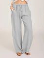 Women's Cotton Linen Pants Casual Loose Solid Elastic Waist Pocket Straight Trousers Ladies Oversize Wide Leg Pant Streetwear. 