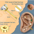 2Pcs 14K Gold Plated Flat Back Stud Earrings for Women, Hypoallergenic Stainless Steel Screw Back Cartigale Conch Helix Earrings. 