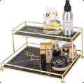 Mirrored Vanity Tray for Dresser Jewelry and Perfume Tray - Two Tier Trays. 