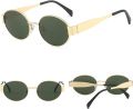 CREEK Trendy Retro Oval Sunglasses for Women – Golden Frame with Green UV Lenses | 2025 Designer Fashion Shades. 