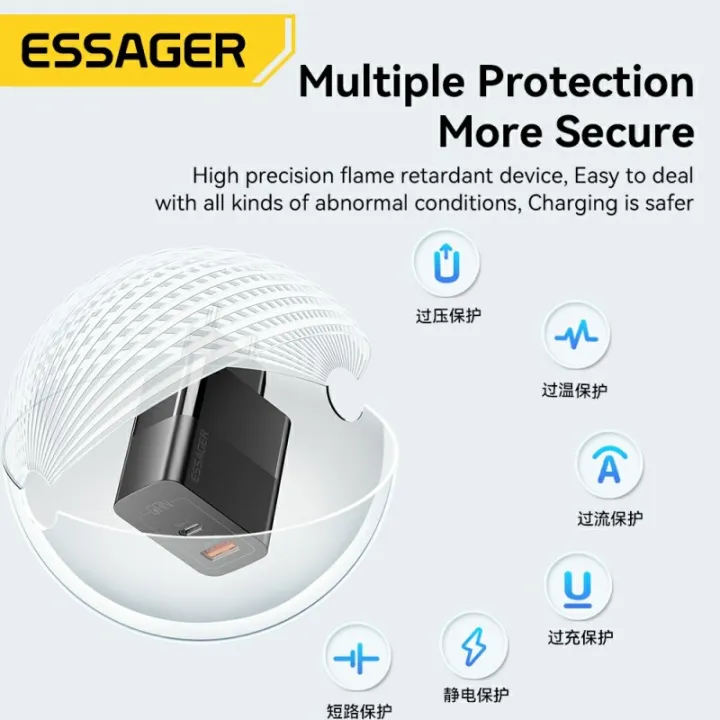 Essager%20USB%20C%20Charger%2033W%20GaN%20Type%20C%20PD%20Fast%20Charging%20For%20iPhone%2014%2013%2012%2011%20Pro%20Max%20XS%208%20P%20For%20iPad%20Pro%20Air%20iPad%20Mini%20-%20Image%203