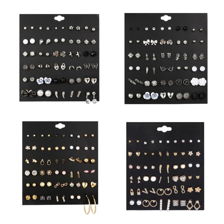 New Design 30Pairs/lot Mixed Crystal Small Stud Earrings Sets For Women Girl Heart Flowers Moon