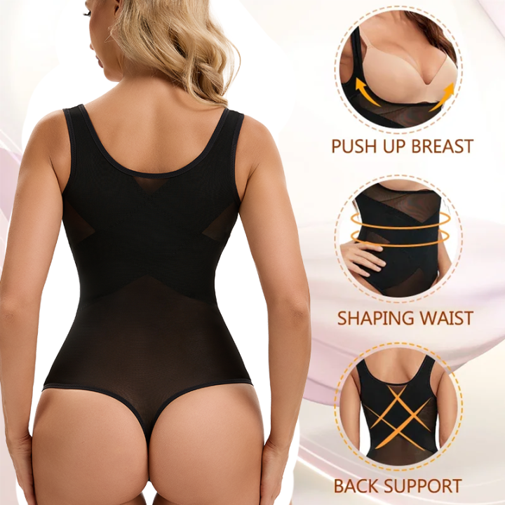 Mesh%20Thongs%20Bodysuit%20Shapewear%20Women%20Seamless%20Full%20Body%20Shaper%20Waist%20Slim%20Tummy%20Control%20Underwear%20Flat%20Belly%20Underbust%20Corset%20-%20Image%204