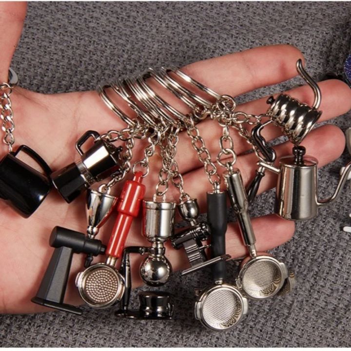 Coffee Supplies Keychain Mini Tamper Keychain Portable Fashionable Zinc Alloy Coffee Keychain Decoration  for Coffee Lovers