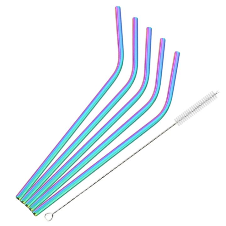 6*215mm 6Pcs Eco-friendly Reusable Metal Straws Set 304 Stainless Steel Drinking Straw Cocktail Party Favor Bar Accessory