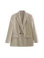 Women Fashion Double Breasted Loose Fitting Blazer Coat Vintage Long Sleeve Pockets Female Outerwear Chic Veste Femme. 