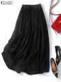 ZANZEA Elegant Faldas Flowy A-line Pleated Skirt 2024 Casual Women Elastic Waist Skirts Party Loose High Waist Solid Maxi Skirt. 