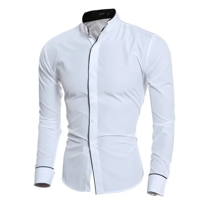 Men's%20Spring%20New%20Solid%20Color%20Simple%20Casual%20Korean%20Version%20Slim%20Fit%20Long%20Sleeve%20Shirt%20-%20Image%204