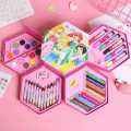 Hexagonal Coloring Box Art Kit Set Of 46 Pieces With Color Pencils, Crayons, Water Color, Marker Pens for kids. 