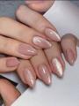 Nude Almond Cat Eye Press-On Nails – Medium Length, Glossy Solid Colors | Reusable Acrylic Fake Nails with Nail Glue for Women | Stylish & Easy DIY Nail Art. 