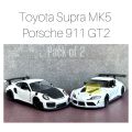 Kinsmart Toyota GR Supra MK5 Porsche 911 GT2 White Pack of Two 1:36 Scale Diecast Model Cars (Size 5 in). 