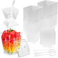 50Pcs Dessert Cup with Lid Spoon Clear Plastic 2oz/60ml Mini Dessert Pot Disposable Cups for Dessert Pudding Mousse Yogurt Snack. 