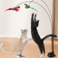 Interactive Cat Teaser Wand Set with Realistic Birds- Handfree Long Pole&Double Rod, Bell And Strong Suction Cup for Active Play. 
