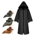 Medieval Plague Doctor Mask and Cloak Set Adult & Child Roleplay Costume Halloween Black Robe with Hood for Cosplay Party.