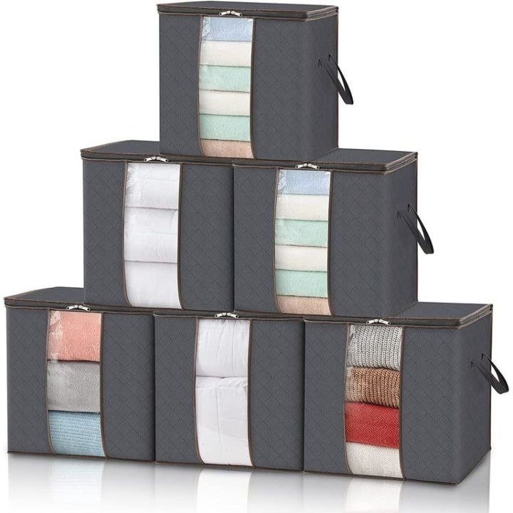 6 Pack Clothes Storage, Foldable Blanket Storage Bags, Storage Containers for Organizing Bedroom, Closet, Clothing, Comforter, Organization and Storage with Lids and Handle