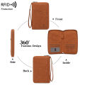 Multi-Functional RFID Blocking Passport Bag Travel Document Holder with Long Zipper Ticket Storage Wallet for Multiple Passports. 