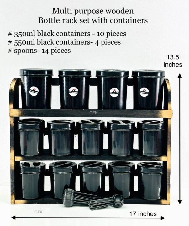 Wall Mounted Container Rack Wooden Bottle Rack with Containers / Fully Black Rack / Wall mounted ...