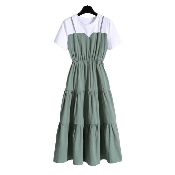2024%20Fashion%20Strap%20Fake%20Two%20piece%20Dress%20Block%20Summer%20Short%20sleeved%20Dress%20Women's%20Waist%20Tight%20Dress%20-%20Image%207