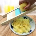 Fries Grid Stainless Potato Grid Steel Potato Kitchen Wooden Home Chip Shred Potato Vegetable French Gadget Cutter Grater Slicer.