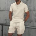 Summer Men Sports Polo Suit Short Sleeve Stylish Zipper Polo Shirt And Shorts Set Men Casual Streetwear 2-pie Leisure Sports Set. 