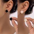 2 PCS Black White Geometric Earrings Stud Set Women Cute Epoxy Earring Post Daily Wear Trendy Jewelry Gift Stainless Steel Stud. 