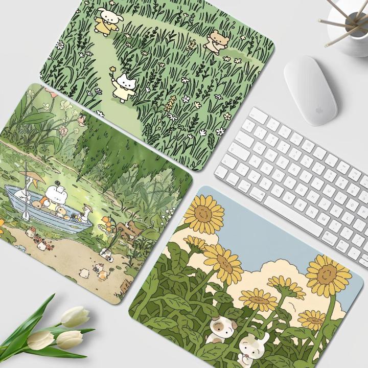 Green Plant Desk Mat Cute Kawaii Mousepad Small Office Computer Desk Mat Table Keyboard Big Mouse Pad Laptop Cushion Non-slip