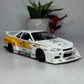 1:24 Nissan Skyline Ares GTR R34 Alloy Modified Wide Body Sports Car Model Diecast Raing Car Model Sound and Light. 
