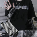 A pair Arm Cover Harajuku Arm Warmers Black Grey Striped Fingerless Long Wristband  Unisex Gloves. 