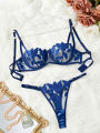 Floral Embroidery  Lingerie Set Women Transparent Bralette Underwire Push Up Bra Panty 2 Piece Set. 
