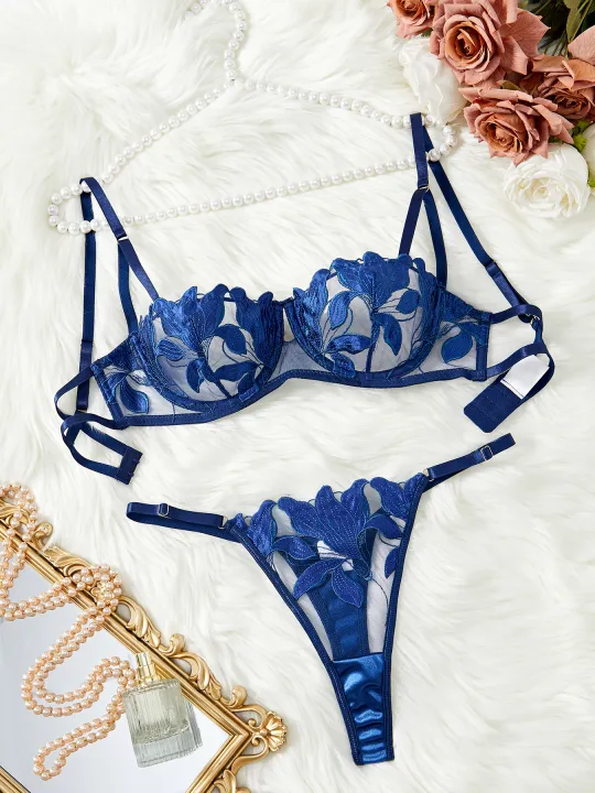 Floral%20Embroidery%20%20Lingerie%20Set%20Women%20Transparent%20Bralette%20Underwire%20Push%20Up%20Bra%20Panty%202%20Piece%20Set%20-%20Image%204