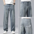 Summer Ultra-thin Lyocell Men's Jeans Drape Soft Fabric Loose Straight Casual Denim Pants Elastic Ice Silk Male Trousers. 