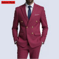 Men Double Breasted Suit Black Slim Fit High Quality Wedding Costume Party Prom Gold Button Male Suits.