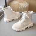Spring Autumn Girls Ankle Boots Fashion School Kids Leather Boots Thick Bottom Non-slip Children's Platform Causal Boots Black.