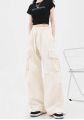 Wofacai women vintage loose pants Street cargo straight loose straight trousers with rope belt buckle cool look charming. 