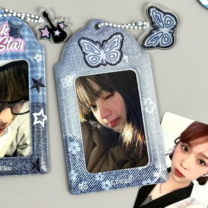 2pcs%20Denim%20Butterfly%20Guitar%20Print%20PVC%20Photocard%20Holder%20%20Idol%20Card%20Polaroid%20Photo%20Case%20-%20Image%202