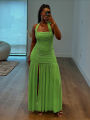 Nibber See Through Hem Dress Women Ruched Halter Summer Trend Sleeveless Backless Patchwork Midnight Clubwear Party Maxi Bodycon.