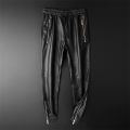 Men's Leather Pants Superior Quality Elastic Waist Jogger Pants PU Leather Motorcycle Trousers Biker's Pants. 