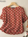 ZANZEA Casual Loose Polka Dot Blouses Women 2024 Summer Half Sleeve O Neck Blusas Mujer Holiday Fashion Everyday Shirt Tops.